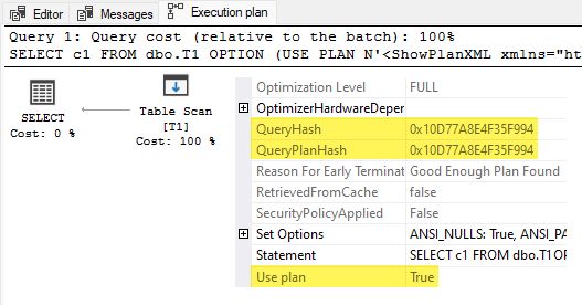 Forced plan with overwritten query hash