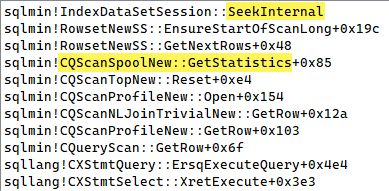 Call stack showing a seek to find the current group's row count