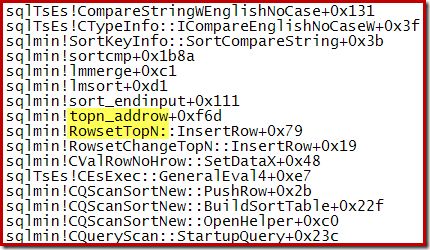 Optimized Top N Sort stack trace