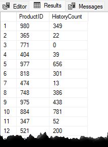 Sample results from the temporary table after batched updates