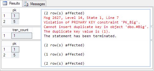 Output showing violation of PRIMARY KEY