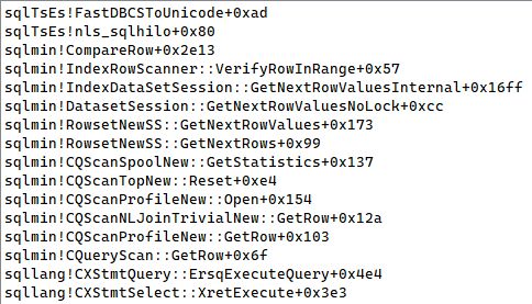 Call stack showing the next row being fetched from the worktable
